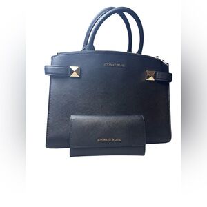 Michael Kors Navy Saffiano Leather Satchel with Matching Card Holder